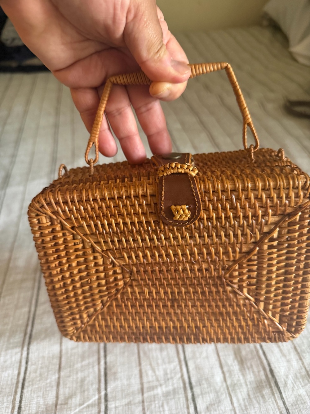 Woven Rattan Handbag in Tan